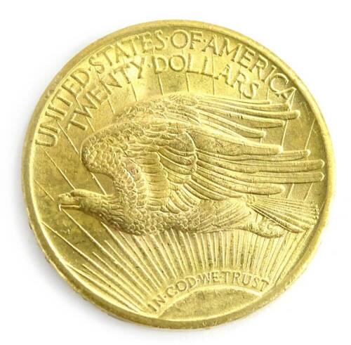 A 1925 American gold 20 dollar coin.