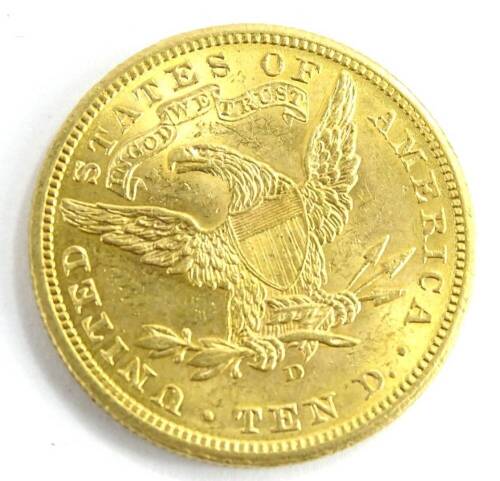 A 1906 American gold 10 dollar coin.