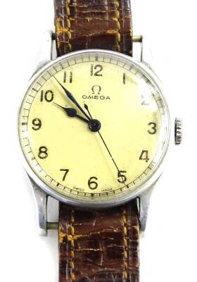 An Omega gentleman's military wristwatch, in steel case engraved 6B/159, leather strap.