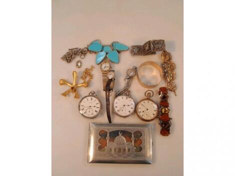 Silver pocket watch, wristwatches and assorted costume jewellery