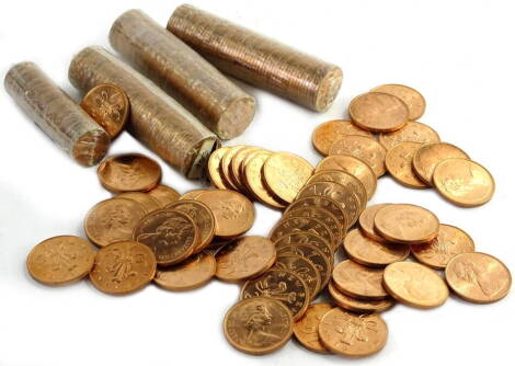 A quantity of early 1970s Mint and original issue one pence and two pence coins.