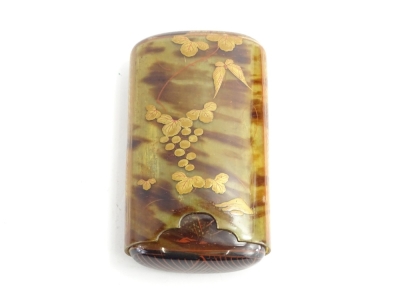 A Japanese simulated tortoiseshell and lacquer case, decorated with a bird in a tree, 12cm L. - 2
