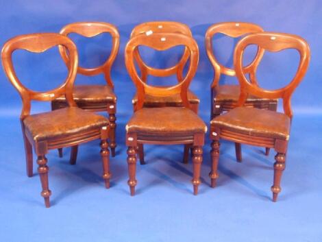 A set of 6 Victorian blonde mahogany balloon backed dining chairs with