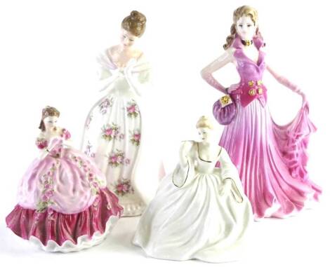 Various Royal Worcester and other figures, to include Coalport, ladies of fashion Dorothy, printed marks beneath, 20cm H, and three others. (4)