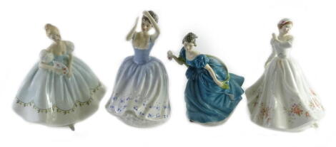 Four various Royal Doulton figures, comprising Rhapsody HN2267, 18cm H, Rosemary, Sheila and First Dance, printed marks beneath. (4)