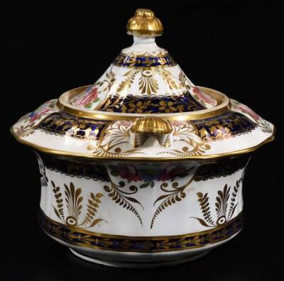 A 19thC English porcelain sucrier and cover, probably Ridgway pattern no. 114, 15cm H. - 2