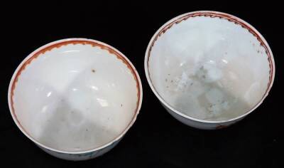 Four 18thC Chinese porcelain tea bowls and saucers, decorated with tall oriental figures within a landscape. (8) - 9