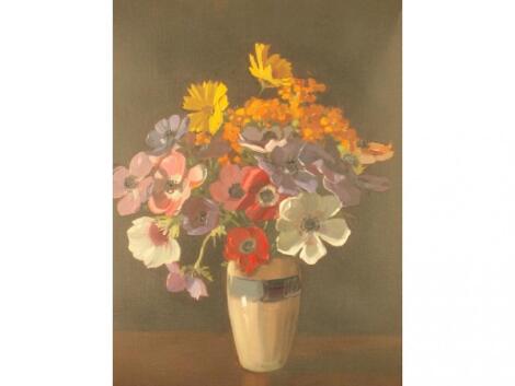 Frederick George Meekley. Still life of a vase of anemones and other flowers