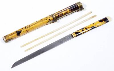 A pair of early 20thC chopstick sets, each in tortoiseshell decorated bamboo style sheaths, 29cm W. (2) - 2