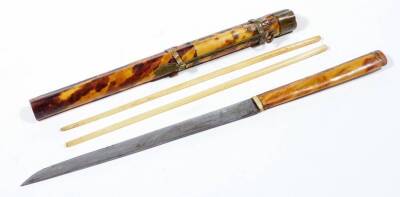 A pair of early 20thC chopstick sets, each in tortoiseshell decorated bamboo style sheaths, 29cm W. (2) - 4