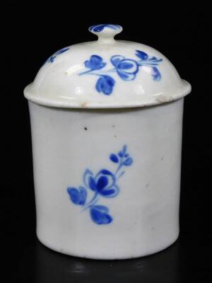 A mid 18thC Mennecy or St Cloud porcelain toilet pot and cover, c1740/50, decorated in blue and white with floral sprays, incised marks P and DV, 7cm H. - 3