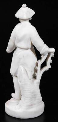 A mid 19thC Derby porcelain figure of Dr Syntax, reading a lesson while holding his hand out, raised on a square base, incised no.2, c1810, together with a Parian figure of Chinese gentleman, c1840, 10cm H. - 3