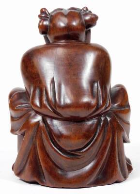 A 19thC Japanese wooden carving, of a boy holding turtle, from a famous legend, 13cm H. - 3