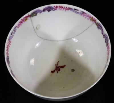 A Chinese Republic porcelain tea bowl and saucer, 13cm Dia. each polychrome decorated with figures and birds, predominately in pink, green and blue, unmarked. (AF) - 8