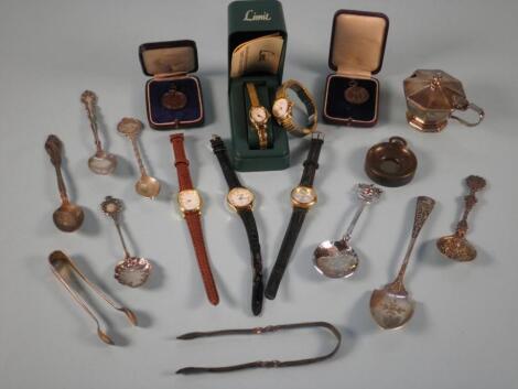 Various silver and other souvenir spoons