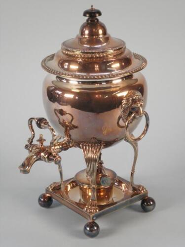 An early 20th century silver plated tea urn in Regency style with an ebonised knop