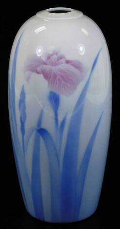 A Japanese porcelain Fukagawa Iroe Saiji vase, decorated with flowers, with a shaped rim, marked beneath, 26cm H.