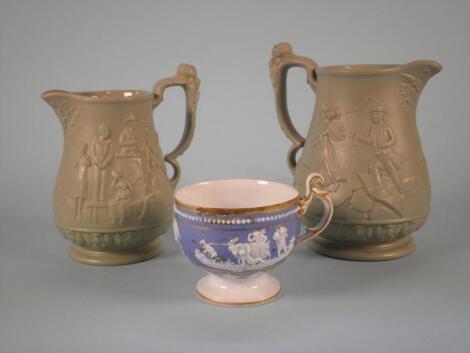 Two 19th century Ridgway & Abington relief moulded jugs each moulded with