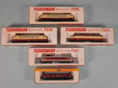 A Fleischmann Piccolo N gauge electric locomotive No. 7376 and another similar No.7361