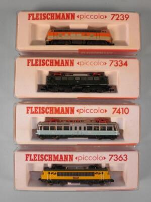 A Fleischmann Piccolo N gauge electric locomotive in green and black No.7334