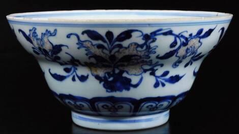 A Chinese porcelain Ta Ching Tung Chin Mein Chih dynasty bowl, of inverted bellied circular form, with inner lined and floral banding, the outer decorated with similar flowers on an circular foot, seal mark beneath, labelled attribution, 21cm Dia.