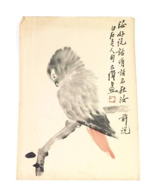 Xu Beihong (Chinese 1895-1953), Standing Horse, print, 44cm x 28 cm and a further print, in the manner of Qi Baishi, Parrot on a branch, print, 50cm x 37cm (2) - 2