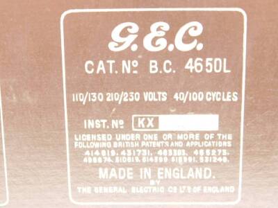 A GEC brown bakelite radio, Cat No BC4650L, Inst. No KX1945, 34cm H, 37.5cm W. - 5