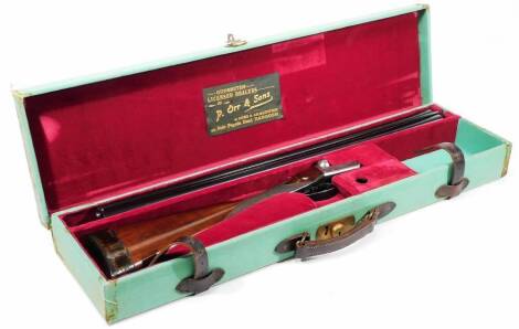 A Webley & Scott Limited 12-bore side by side boxlock ejector shotgun, Ser. No. 91077, 28" barrels, LoP c.15" which includes current inch-and-a-half extension block, in a velvet lined canvas case with label for P. Orr & Sons, Gunsmiths, Licenced Dealers 