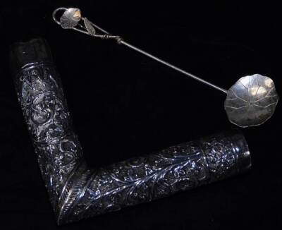 Various silver, small armada dish marked 925, Sheffield 2000, 10cm Dia, a repoussé decorated walking stick handle, child's rattle, napkin ring, open salts, two egg cups, etc. 7oz silver. (a quantity) - 6