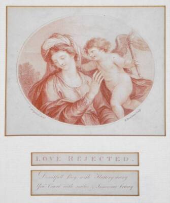 After G B Cipriani. Love Rejected, print, titled and mounted, 11cm x 13cm, another, proof engraving in small elaborate gilt wood frame. (3) - 2