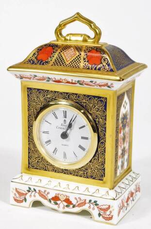 A Royal Crown Derby Imari pattern mantel clock, No.1128 printed marks beneath, 20cm H.