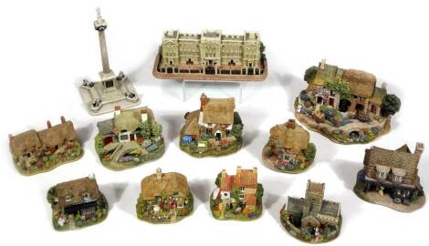 Various Lilliput Lane cottages, to include Britain's Heritage Buckingham Palace L2286, 21cm W, Nelson's Column in Winter, Fruits of The Sea, Birthday Party, Village Shops, Mangaton Mill, etc. (12)