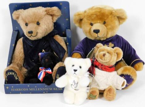 Various Harrods Teddy bears, Teddy bear of they year etc., to include 2000, boxed Millennium bear, with outer packaging 33cm H, various others, Peace bear, etc. (a quantity)