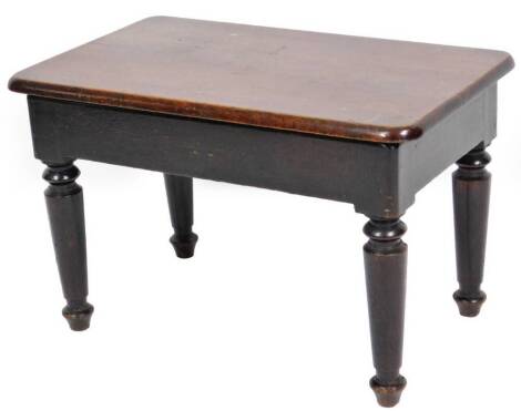 A 19thC mahogany commode, of oblong form, on turned legs, 43cm H, 67cm W, 41cm D.