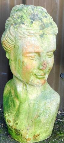 A 20thC stone bust of a lady, quarter profile, 47cm H.