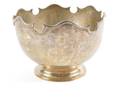 A George V silver footed bowl, presentation engraved 'Poona' Horse Show 1911, Champion Pony Hunters, Capt V A Coaker's, 'Why Not', Goldsmiths and Silversmiths Company, London 1911, 20.5cm dia, 20.3oz.