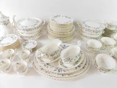 A Royal Albert porcelain dinner and coffee service decorated in the Brigadoon pattern, comprising four graduated meat platters, four vegetable tureens and covers, two sauce boats on stands, fourteen dinner and dessert plates, thirteen soup cups and fourte - 3