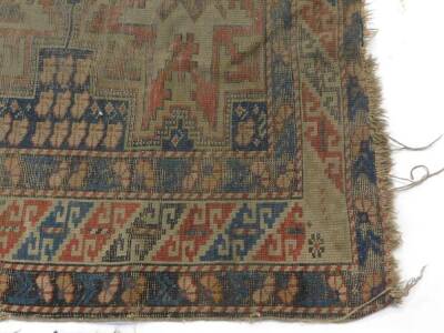 A 19thC Bokhara double bag face, and a Caucasian rug of geometrical design, 133cm x 100cm. (both AF). (2) Auctioneers Note: Rugs have live moth, and all are as found. Viewing is strongly recommended. - 3