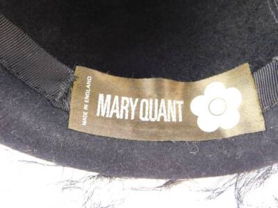 A late 20thC Mary Quant black felt hat, with a black lace all round veil, boxed for Paul Harding, Chapeaux, 28 Berkeley Street, London. - 2