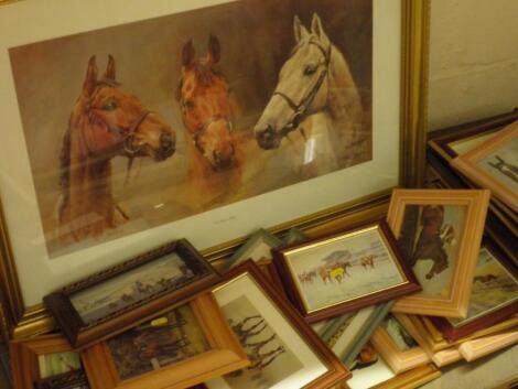 A large quantity of mainly horse racing related prints to include "We Three