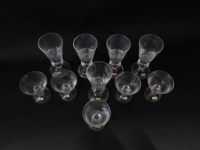 A set of five Hadeland cut glass wine goblets, the bucket shaped bowls with air bubble inclusions, raised on a single knop stem with tear drop and bubble inclusion, raised on a conical folded foot, together with five similar champagne cups. (10) - 2