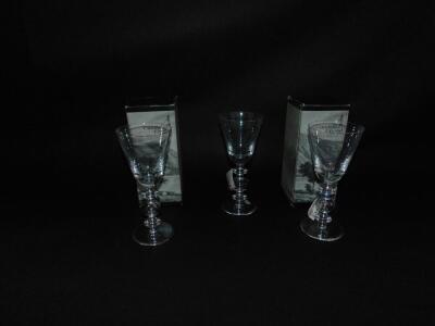 Three Cumbria crystal goblets, the bucket shaped bowl raised on a triple knop stem over a conical foot, two boxed, 22.5cm H. - 2