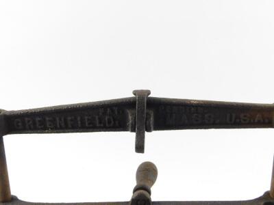 A Goodell Bros Patent bench mounted hacksaw, cast iron framed, embossed to top Goodell Bros. Co., 39.5cm W. - 4