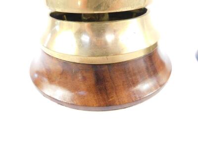 A mid 20thC brass and walnut reception bell, 12cm dia, together with a later bell, 8cm dia (2) - 2