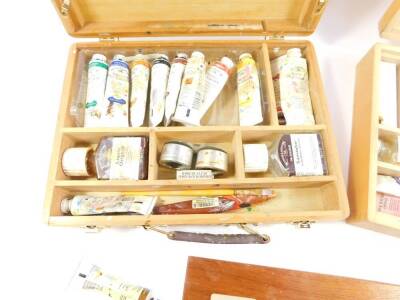 A Windsor & Newton artist's paint box, with partially used contents, and a further paint box with partially used contents and pallet. (2) - 2