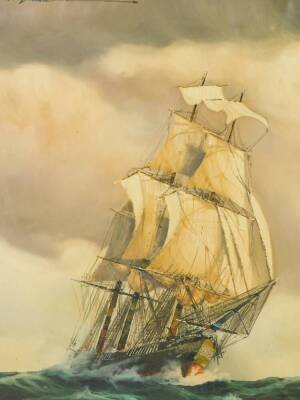 Renato Longanesi (Italian b.1931). Sailing ship in choppy seas, oil on canvas, signed, verso dated 1964, 70cm x 50cm. - 2