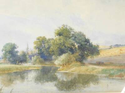 Arthur Willett (British, 1868-1951). River landscape with corn fields, watercolour, signed, 45.5cm x 65cm. - 2