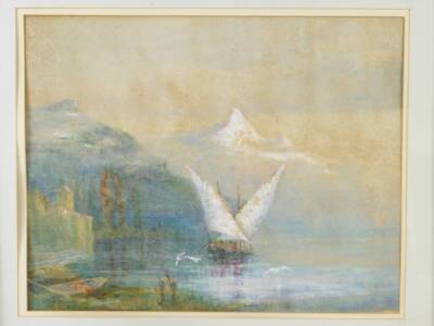English School (Late 19thC). Lake Geneva, looking towards The Dent de Morcles, watercolour and body colour, signed indistinctly, 39cm x 49.5cm. - 2