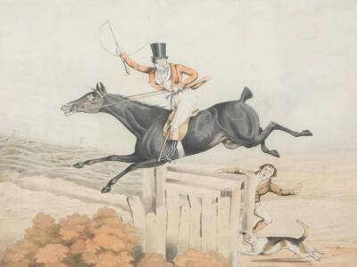 Henry Alken (British 1785-1851). Gone Away, A Meltonian As He Is, No 3 and 4, pair of hand coloured engravings, by G Hunt, 29cm x 37cm. - 3