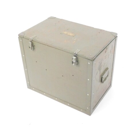 A WWII US Army Signal Corp chest, CY-96A/TIQ-3, with brass plate, 53cm H, 64cm W, 41cm D.